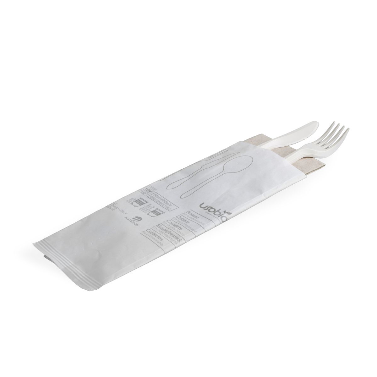 Set monouso forchetta, coltello e tovagliolo 1 velo biodegradabile