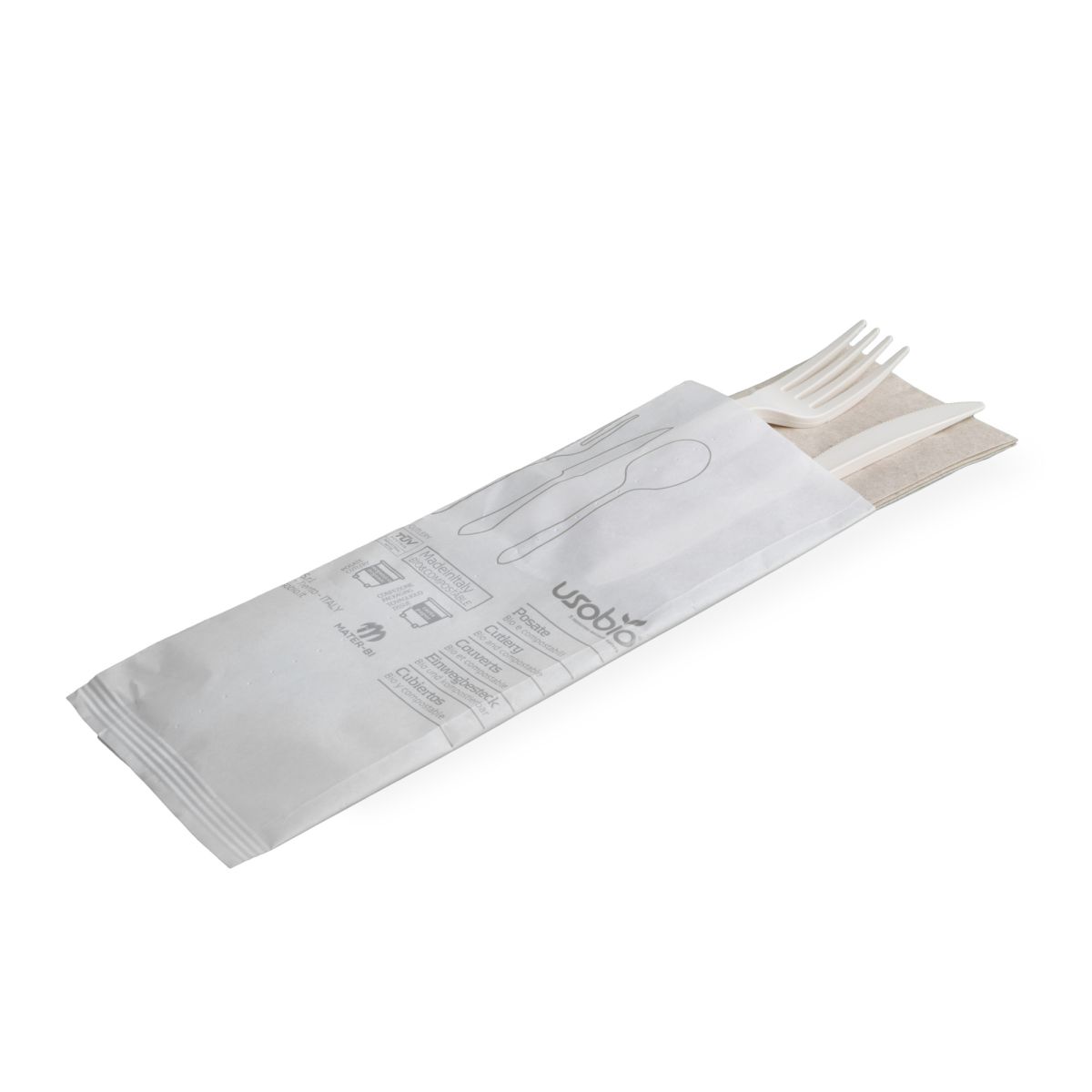Set monouso forchetta, coltello e tovagliolo 2 veli biodegradabile CPB